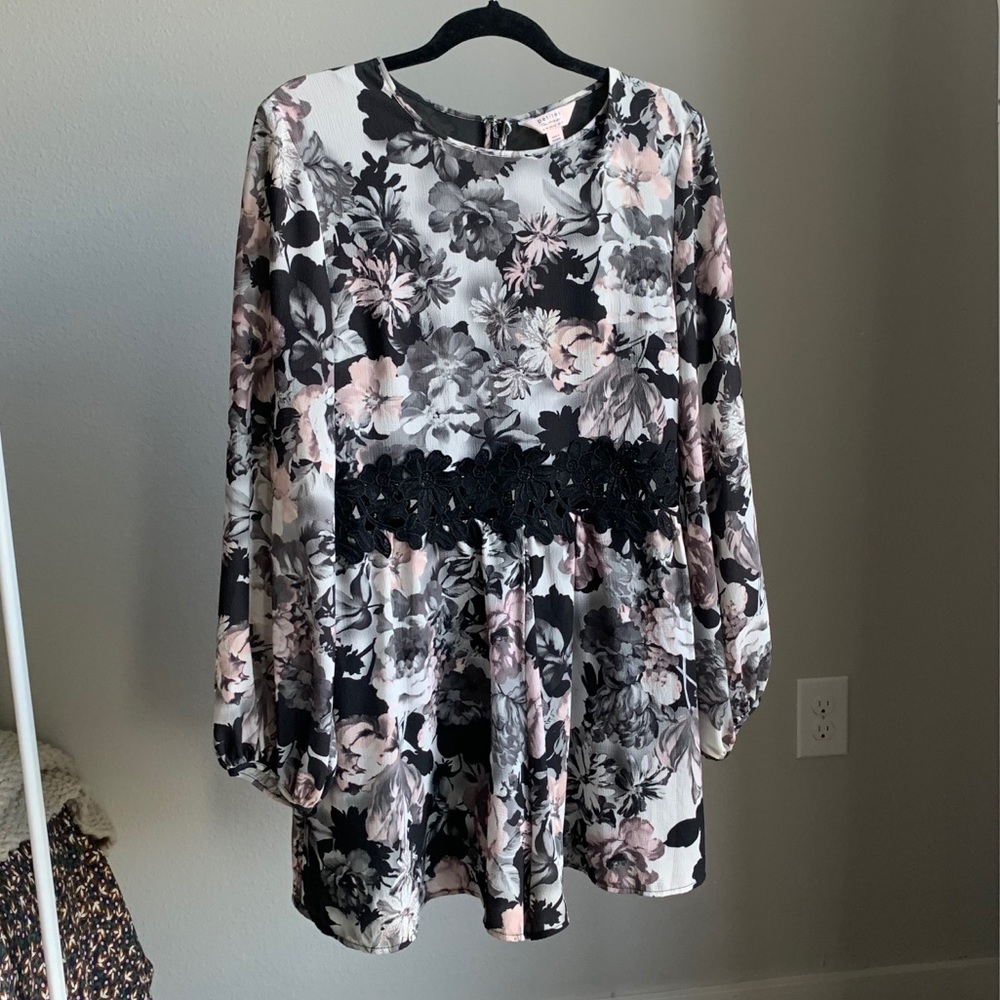 Topshop Black and Pink Floral Long Sleeve Romper